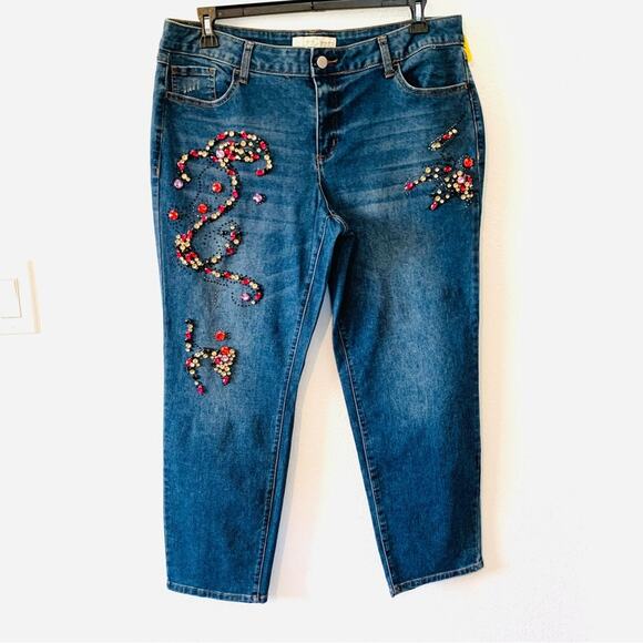 Cest 1946  Denim Rhinestone Medium  Wash Jeans - Picture 1 of 13
